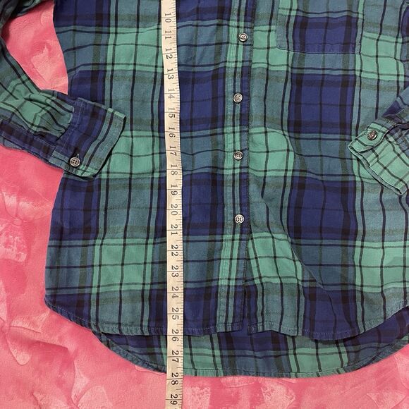 Y2k Old Navy Boyfriend Flannel Blue Green Plaid Size Small 07/14 - Picture 4 of 9